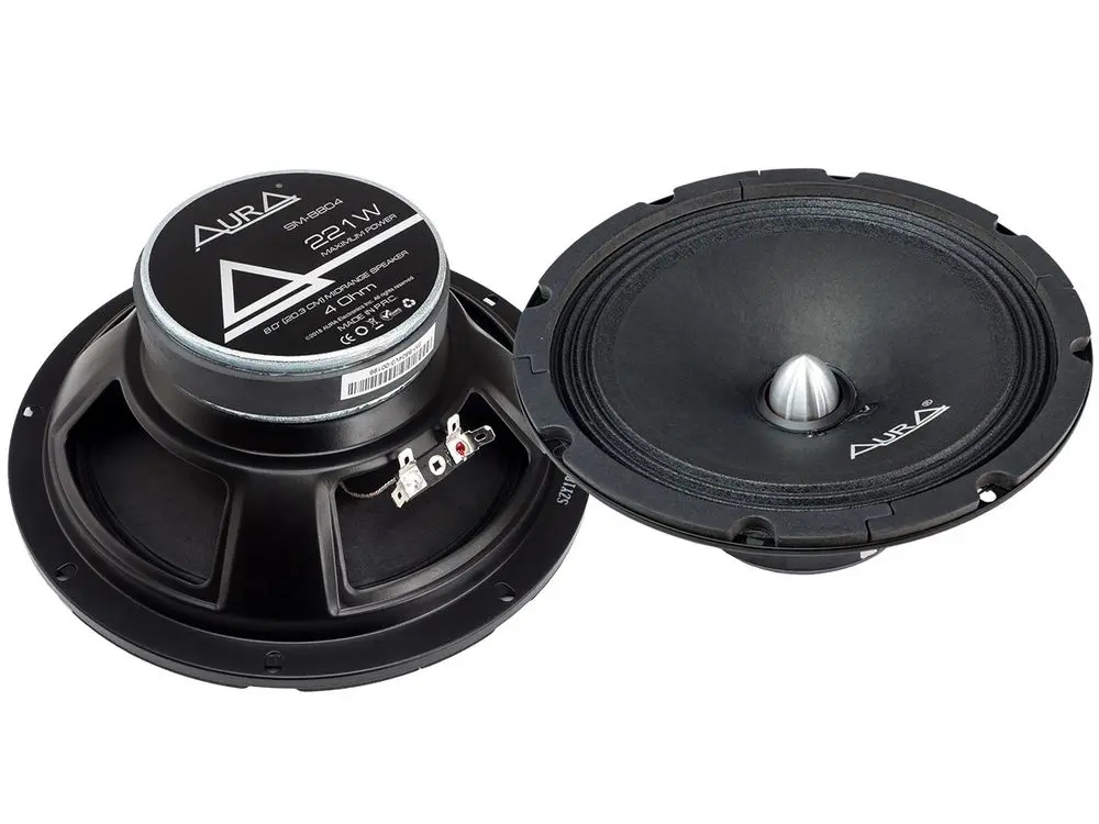 Акустика Среднечастотная АС Aura SM-B804 v2. 20 см (8 дюйм.), Мощность динамиков 101 Вт (номинальная), 221 Вт (максимальная).