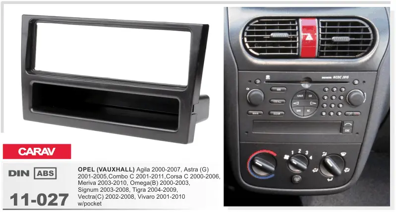 CARAV 11-027 - Opel Agila, Astra, Combo, Corsa (c карманом / Black) 1-DIN