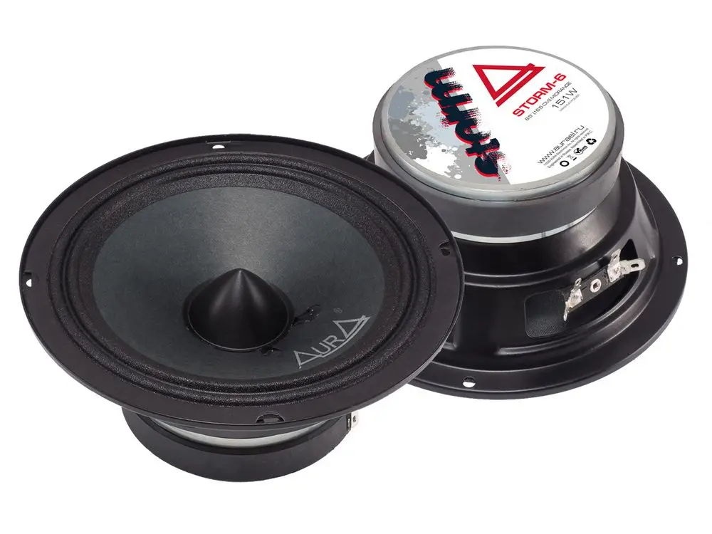 Акустика Среднечастотная АС Aura Storm-6. 16.5 см (6.5 дюйм.), Мощность динамиков 61 Вт (номинальная), 151 Вт (максимальная).