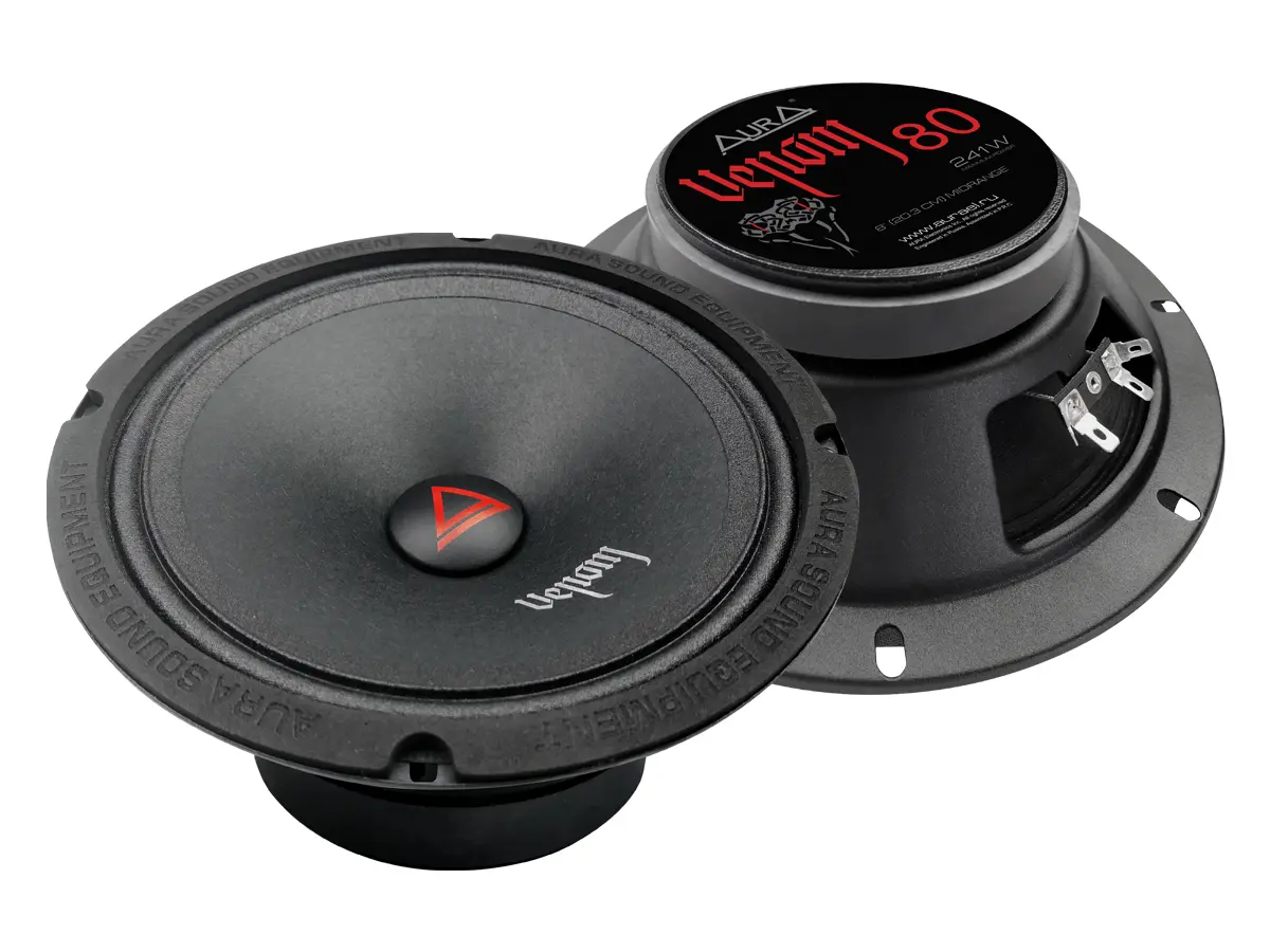 Акустика Среднечастотная АС Aura VENOM-80. 20 см (8 дюйм.), Мощность динамиков 121 Вт (номинальная), 241 Вт (максимальная).