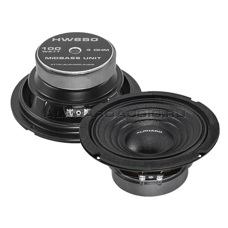 Акустика Мидбас (Эстрадный) Alphard HW650 4OHM. 16.5 см (6.5 дюйм.), Мощность динамиков 50 Вт (номинальная), 100 Вт (максимальная).