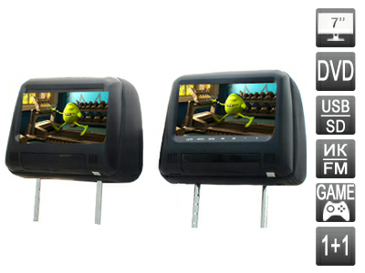 Комплект подголовников со встроенным DVD плеером и LCD монитором 7" AVIS AVS0733T + AVS0734BM (черные)