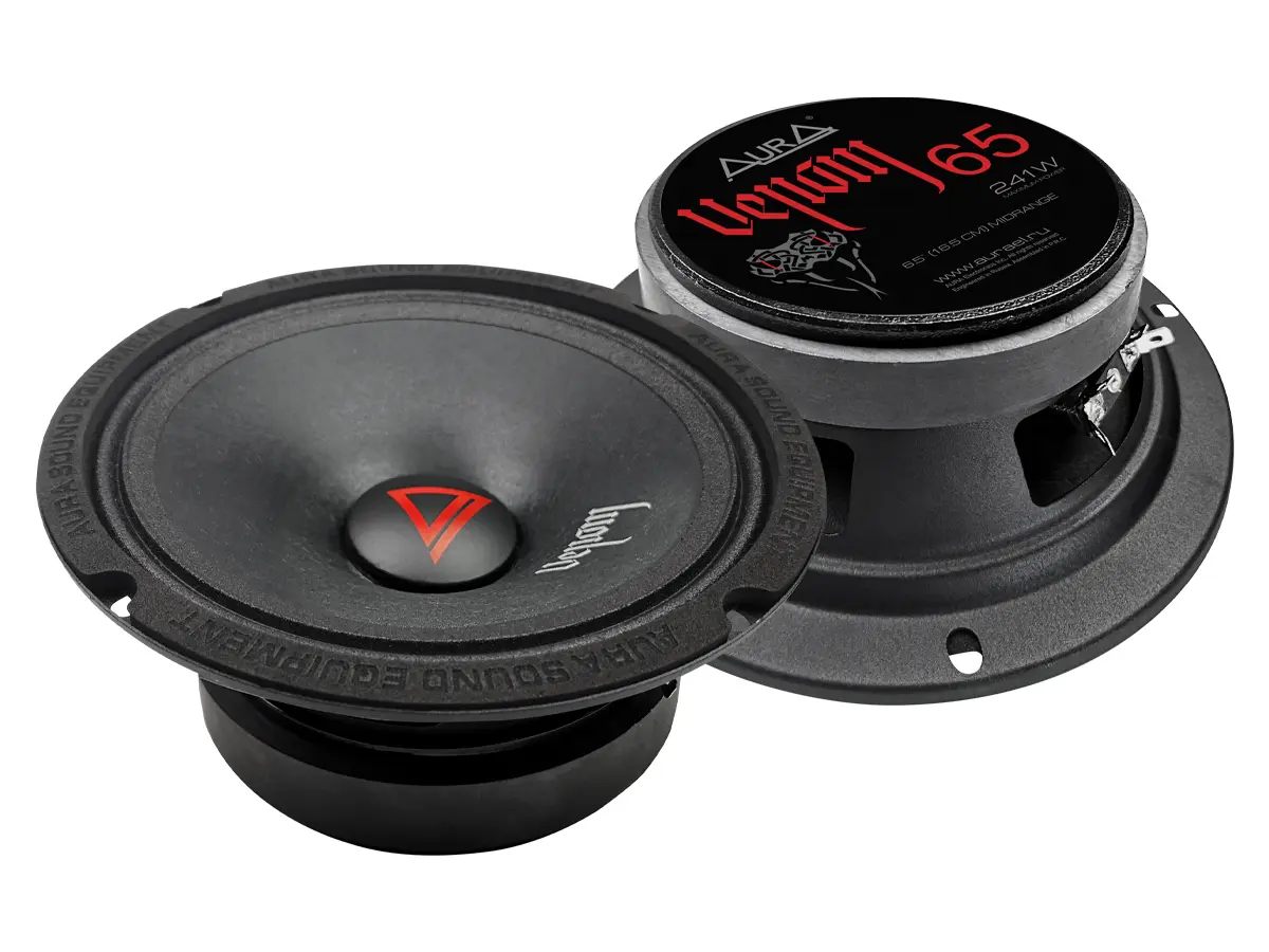 Акустика Среднечастотная АС Aura VENOM-65. 16.5 см (6.5 дюйм.), Мощность динамиков 121 Вт (номинальная), 241 Вт (максимальная).