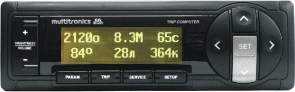 Multitronics SE-50V Графический бортовой компьютер Multitronics SE-50V – это многофункциональное устройство, используемое для диагностики работы систем и узлов транспортного средства. Данная модель БК разработана для эксплуатации на автомобилях, оснащенных двигателями инжекторного типа. Установка возможна как на автомобили отечественного производства, так и на многие иномарки современных моделей.
Маршрутный компьютер Multitronics SE-50V имеет определенные ограничения по установке. Монтаж устройства допустим только в полноценный отсек 1DIN, который равен габаритам автомобильной магнитолы с рамкой. Посадочные размеры бортового компьютера составляют 181 мм по ширине и 53 мм по высоте. Внешние габариты прибора равны 187 мм по ширине и 58 мм по высоте.
Производителем предусмотрено несколько способов подключения устройства. Бортовой компьютер Multitronics SE-50V взаимодействует с электронными блоками управления автомобилей зарубежного и отечественного производства, поддерживая оригинальные и универсальные протоколы диагностики. В универсальном режиме БК успешно работает на всех автомобилях, укомплектованных двигателями инжекторного типа.
Допустимым также является подключение БК к одной из форсунок транспортного средства и датчику скорости (взаимодействие с протоколом OBD-2). Подключение при помощи данного способа сохраняет доступ к основной части функций устройства.
Функциональные особенности Multitronics SE-50V
Бортовой компьютер оснащен информативным LCD дисплеем графического типа с диагональю 80 мм. К услугам пользователя предлагается 24 цветовых решения экрана.
Производительный 16-разрядный процессор обеспечивает удобный доступ автолюбителя к 200 различным функциям.
Наличие трех программируемых мультидисплеев, каждый из которых способен одновременно отображать шесть параметров. При этом отображаемый список параметров может сменяться одним нажатием.
ВАЗ 2107 бортовой компьютер может выводить мгновенные параметры различными способами – в цифровом, графическом и линейном виде.
Устройство способно рассчитывать поправочные коэффициенты, относящиеся к расходу топлива и скоростным показателям транспортного средства.
Маршрутный бортовой компьютер Chevrolet Lacetti допускает подключение одного или двух радаров парковки (заднего и переднего). Для этого оптимально подходит модель PT-4TC или PU-4TC версии 3.0. Подключение парктроников к многофункциональному бортовому компьютеру позволяет избежать установки лишних модулей на приборной панели автомобиля.
Устройство оснащено удобной функцией – «Журнал поездок», которая позволяет фиксировать в памяти бортового компьютера средние параметры поездок (до 20), совершенных за определенный промежуток времени. Данные о последней поездке сохраняются автоматически.
«Журнал предупреждений» идеален для анализа пропущенных предупреждений бортового компьютера, что позволит избежать ошибок при дальнейшей эксплуатации автомобиля.
ВАЗ 2112 бортовой компьютер помогает автолюбителю осуществлять постоянный контроль качества заливаемого в бак топлива (функция «контроль качества топлива»). Для этого в памяти БК содержатся эталонные параметры работы мотора и длительности впрыска. Во время каждой заправки эти данные служат для качественного анализа, а при отклонениях в лучшую или худшую сторону бортовой компьютер выдает соответствующее предупреждение.
Для обновления программного обеспечения БК предусмотрена его синхронизация с персональным компьютером, подключенным к сети Интернет.
Диагностические свойства бортового компьютера
Поддерживая большое количество оригинальных протоколов диагностики, бортовой компьютер Multitronics SE-50V позволяет вести непрерывный контроль над работой всех систем автомобиля.
Встроенный голосовой синтезатор озвучивает значение всех рабочих режимов и параметров.
При возникновении аварийных ситуаций или при выходе за границы установок система выдает своевременное голосовое предупреждение.
Взаимодействуя с электронными блоками управления, бортовой компьютер читает и сбрасывает коды ошибок.
Также голосовой синтезатор активизируется во время заправки транспортного средства, проговаривая объем залитого топлива. 