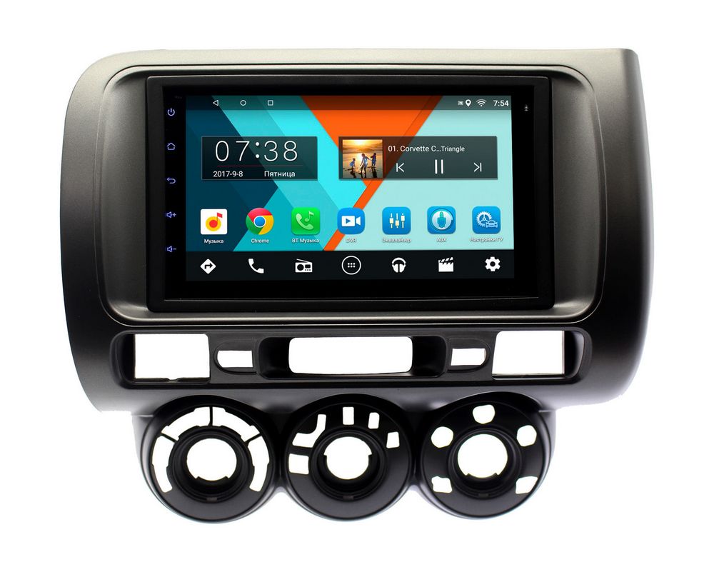 Магнитола в штатное место Honda Jazz 01-07 с мех. печью, голуб. Wide Media MT7118PK-2/16 лев.руль