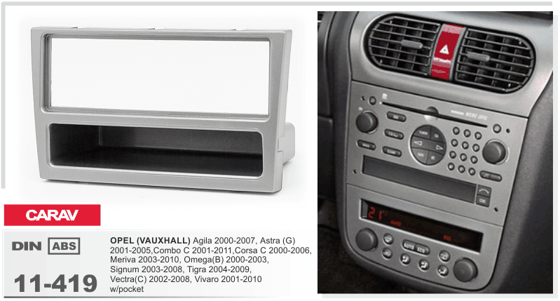 CARAV 11-419 - Opel Astra, Vectra, Omega, Corsa (c карманом / Silver) 1-DIN
