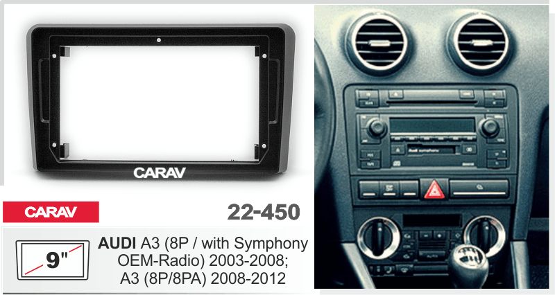 CARAV 22-450 - AUDI A3 (8P / with Symphony OEM-Radio) 2003-08; A3 (8P/8PA) (9")