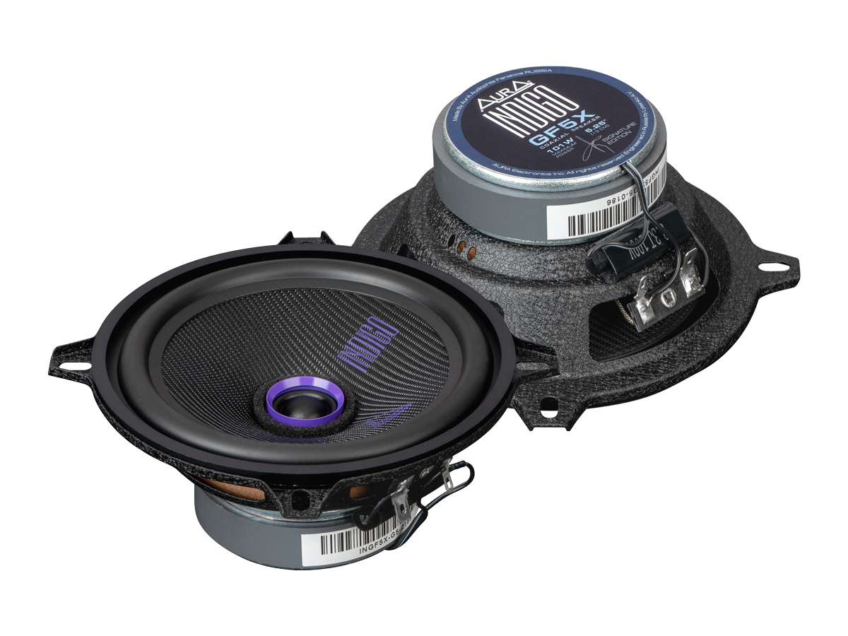 Акустика коаксиальная Aura INDIGO-GF5X. 13 см (5 дюйм.), Мощность динамиков 51 Вт (номинальная), 101 Вт (максимальная).
